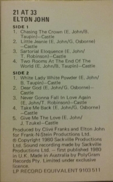 Elton John : 21 At 33 (Cass, Album)