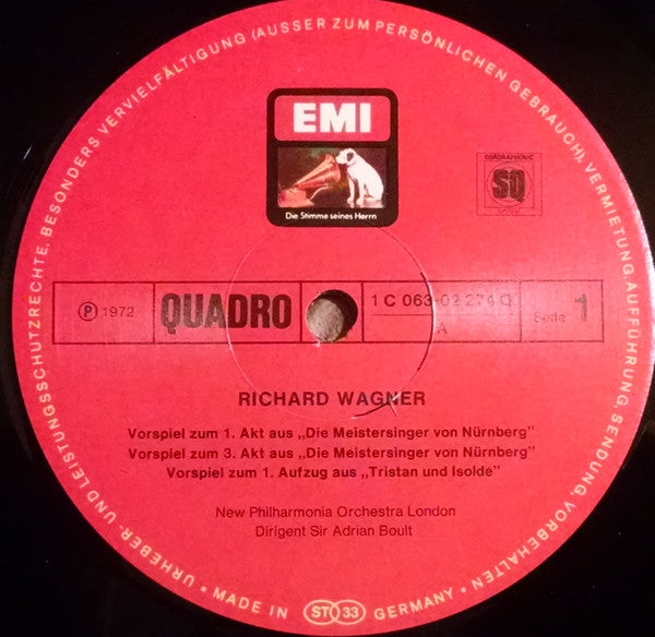 Richard Wagner, New Philharmonia Orchestra, Sir Adrian Boult : Vorspiele Und Ouvertüren (LP, Album, Quad)