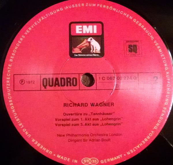 Richard Wagner, New Philharmonia Orchestra, Sir Adrian Boult : Vorspiele Und Ouvertüren (LP, Album, Quad)