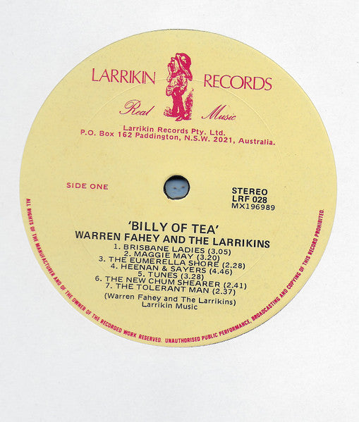 Warren Fahey And The Larrikins : Billy Of Tea (LP, Album)