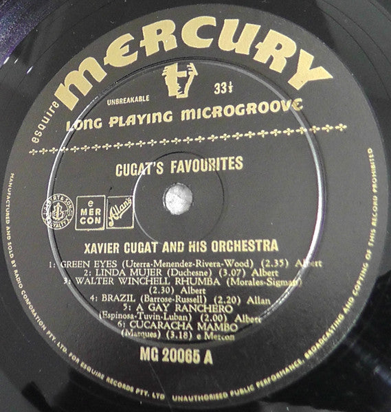 Xavier Cugat And His Orchestra : Cugat's Favorites (LP, Album, Mono)