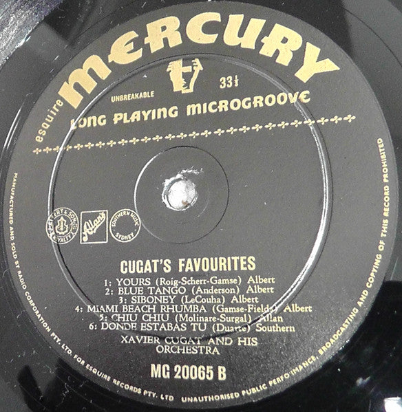 Xavier Cugat And His Orchestra : Cugat's Favorites (LP, Album, Mono)