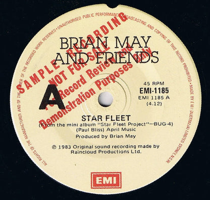 Brian May And Friends* : Star Fleet (7", Single, Promo)