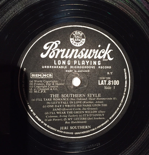 Jeri Southern : The Southern Style (LP, Album, Mono)
