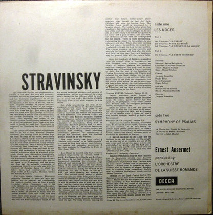 Stravinsky*, Ansermet*, L'Orchestre De La Suisse Romande : Les Noces / Symphony Of Psalms (LP, Album, Mono, Ora)