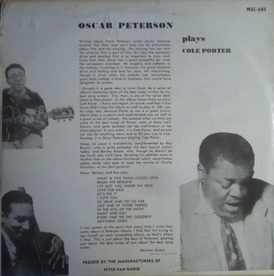 Oscar Peterson : Oscar Peterson Plays Cole Porter (LP, Album, Mono)
