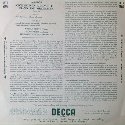 Schumann* - Wilhelm Kempff, The London Symphony Orchestra* : Concerto In A Minor (LP)