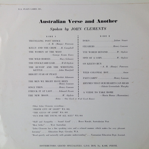 John Clements (3) : Australian Verse. And Another (LP, Album)
