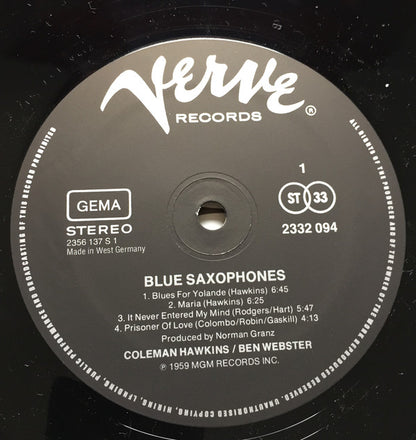 Coleman Hawkins & Ben Webster : Blue Saxophones (LP, Album)