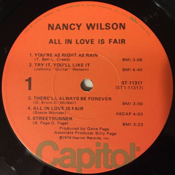 Nancy Wilson : All In Love Is Fair (LP, Album, Los)
