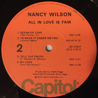 Nancy Wilson : All In Love Is Fair (LP, Album, Los)