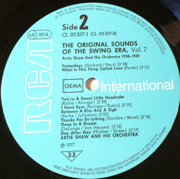 Artie Shaw And His Orchestra : 1938 - 1939 The Original Sounds of the Swing Area, Vol. 7 (2xLP, Comp, Mono)