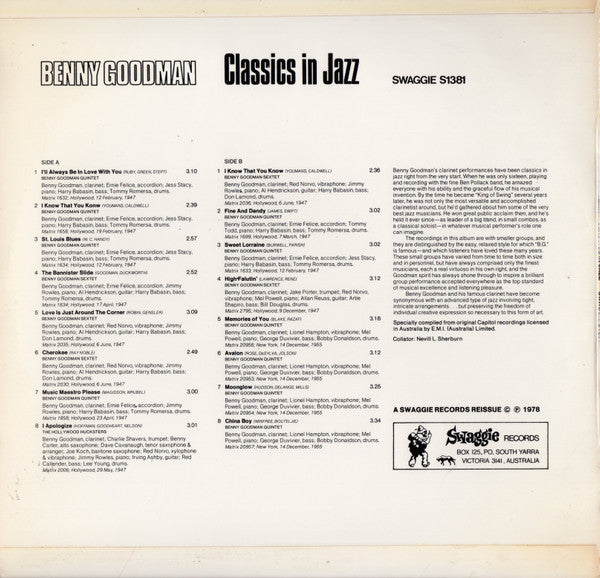 Benny Goodman : Classics In Jazz (LP, Comp, Mono)