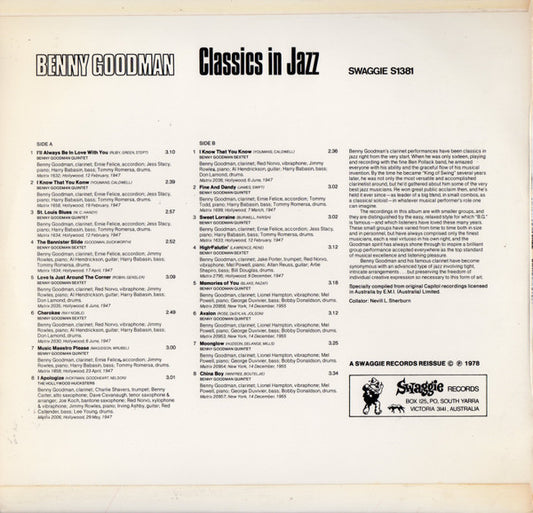 Benny Goodman : Classics In Jazz (LP, Comp, Mono)