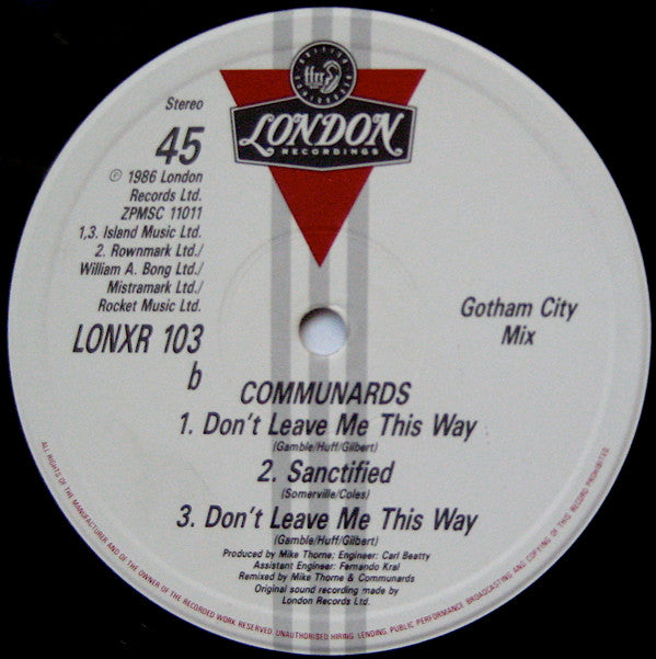 The Communards With Sarah Jane Morris : Don't Leave Me This Way (Gotham City Mix) (12", Single)
