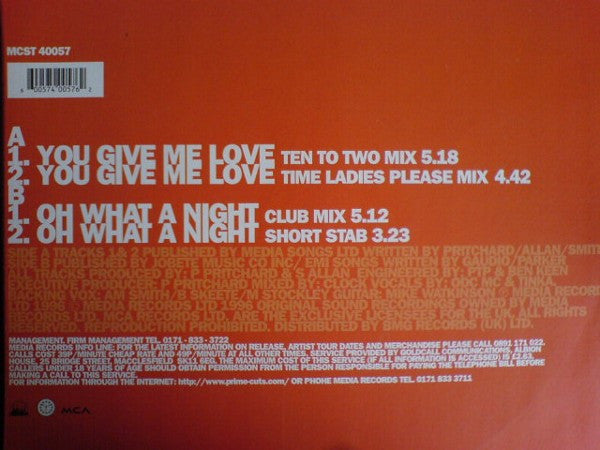 Clock : Oh What A Night / You Give Me Love (12")