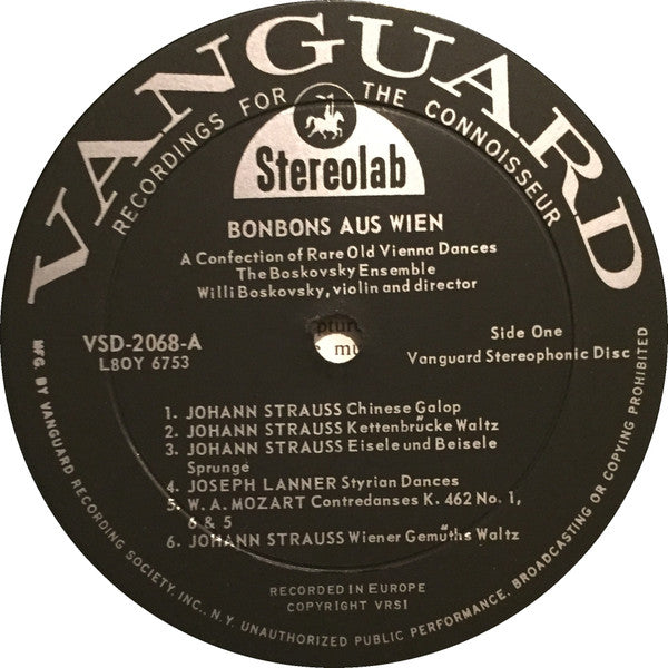 The Boskovsky Ensemble, Willi Boskovsky : Vienna Bonbons: A Confection Of Rare Old Vienna Dances (LP)