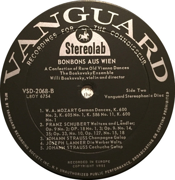 The Boskovsky Ensemble, Willi Boskovsky : Vienna Bonbons: A Confection Of Rare Old Vienna Dances (LP)