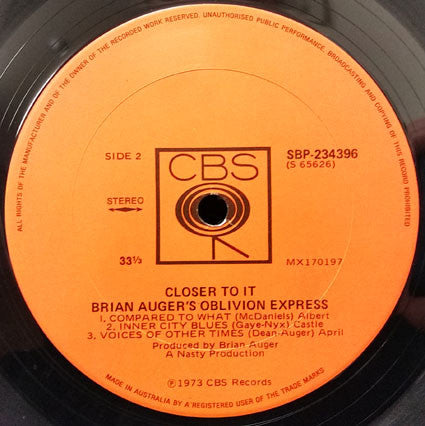 Brian Auger's Oblivion Express : Closer To It (LP, Album)