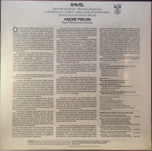André Previn, Royal Philharmonic Orchestra, Maurice Ravel : Rapsodie Espanole / Alborada Del Gracioso / Le Tombeau De Couperin / Valses Nobles Et Sentimentales / Pavane Pour Une Infante Defunte (LP)