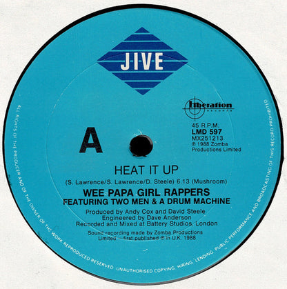 The Wee Papa Girl Rappers* Featuring 2 Men And A Drum Machine* : Heat It Up (12")