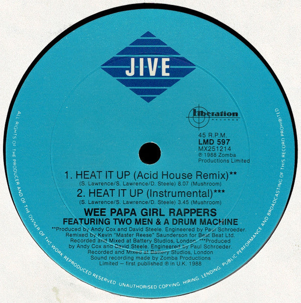 The Wee Papa Girl Rappers* Featuring 2 Men And A Drum Machine* : Heat It Up (12")