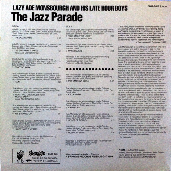 Lazy Ade And His Late Hour Boys : The Jazz Parade (LP, Album, RE)