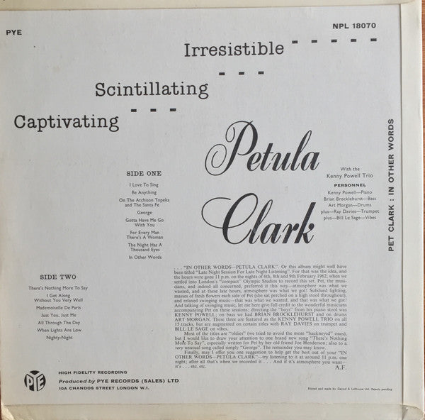 Petula Clark : In Other Words (LP, Album, Mono)
