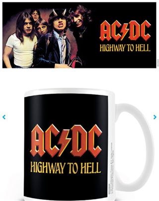 White ceramic coffee or tea mug with AC/DC's Highway To Hell album cover print