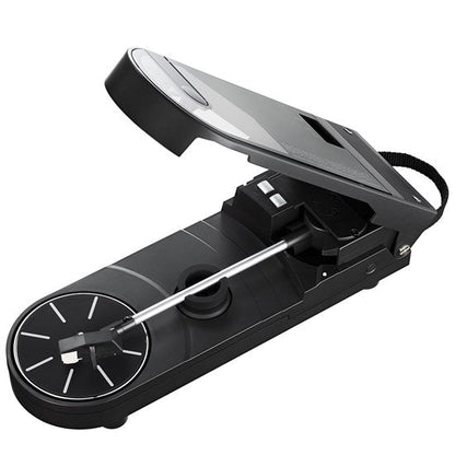 Audio Technica sound burger at-sb727 portable usb and bluetooth turntable in black from above front three quarter open