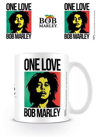 White ceramic coffee or tea mug with Bob Marley One Love album cover print