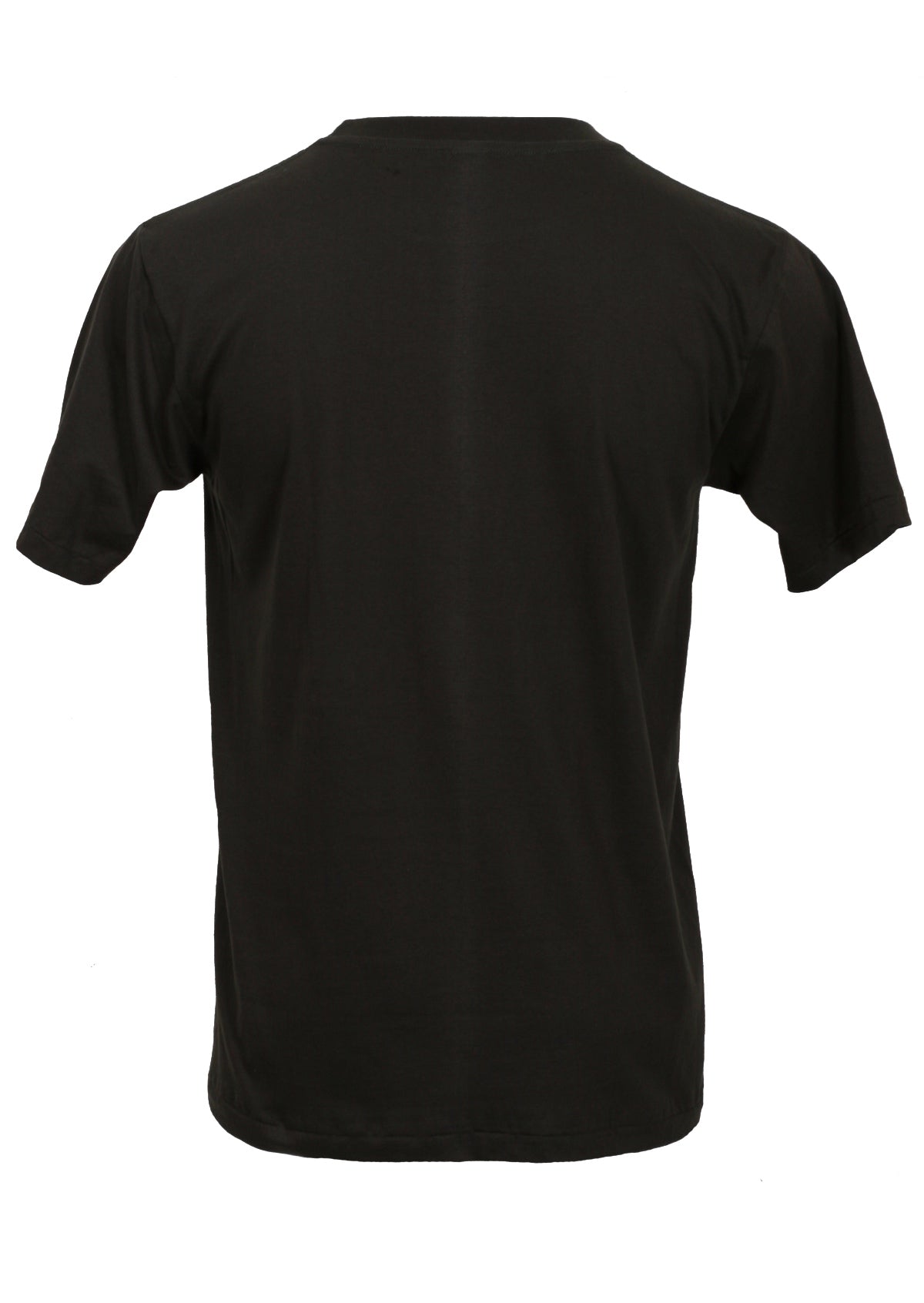 black cotton t-shirt with red hot chili peppers logo and band name printed on front from back