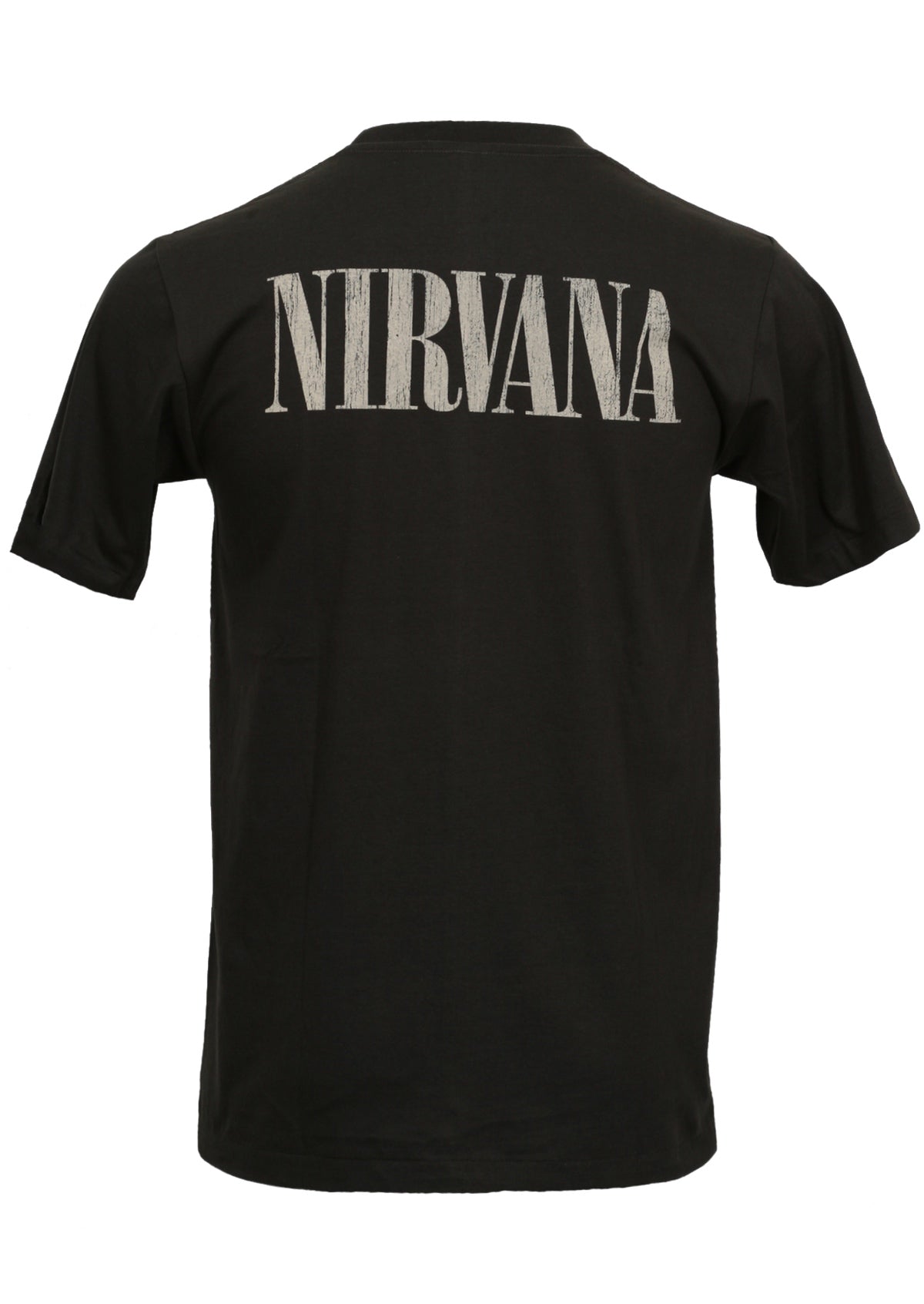 black cotton t-shirt with Nirvana logo printed on back