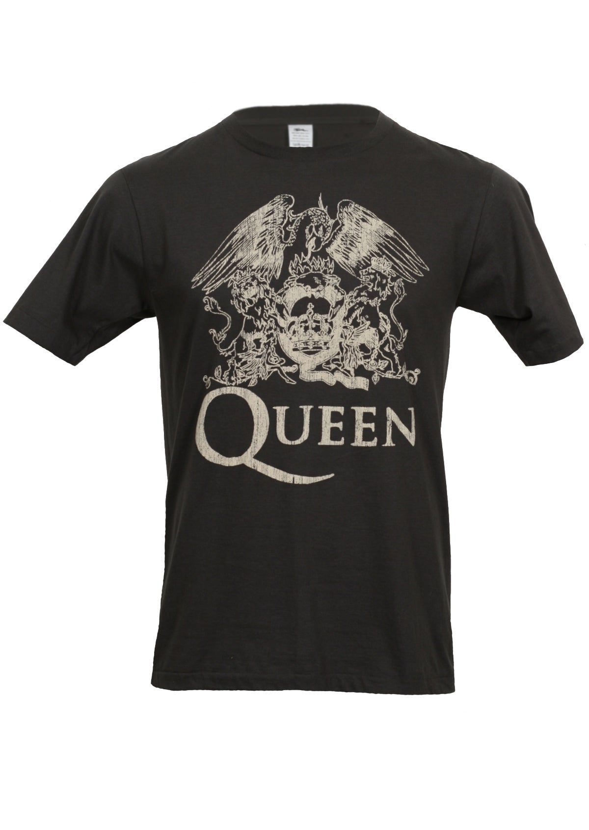 Black cotton t-shirt with Queen crest and band name printed on  front