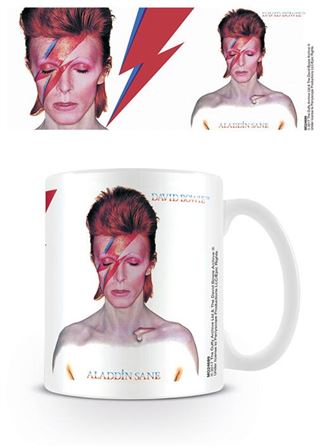 White ceramic coffee or tea mug with David Bowie Aladdin Sane album cover print