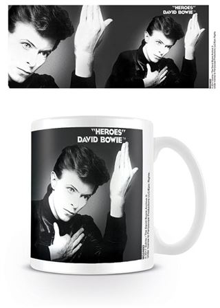 White ceramic coffee or tea mug with David Bowie Heroes album cover print