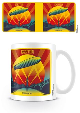 White ceramic coffee or tea mug with Led Zeppelin Celebration Day album cover print