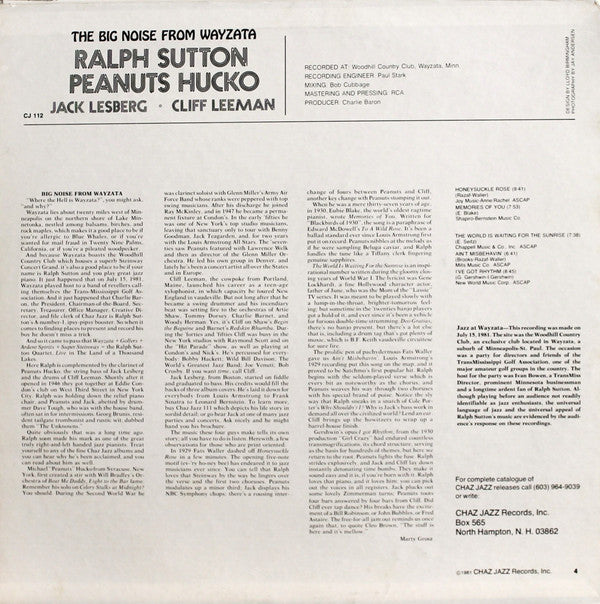 Ralph Sutton (2), Peanuts Hucko, Jack Lesberg, Cliff Leeman : The Big Noise From Wayzata (LP)