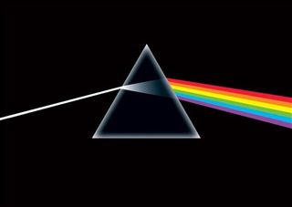 Triangular prism with rainbow on a black background