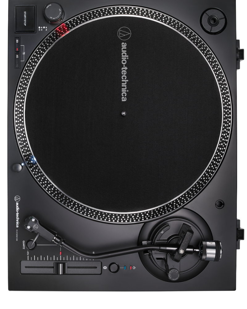audio technica LP120xbt usb and bluetooth turntable in black from above without lid