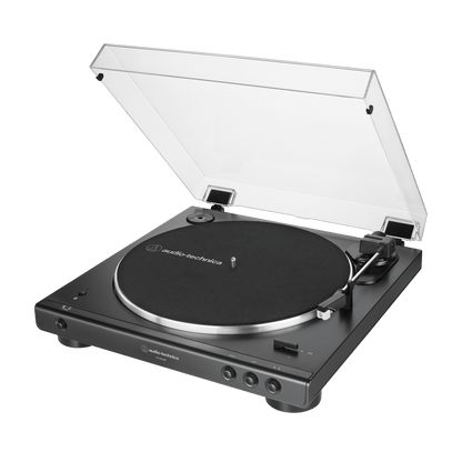 audio technica LP60xbt usb and bluetooth turntable in black with lid open