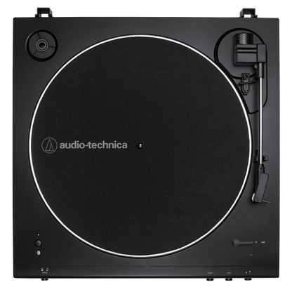 audio technica LP60xbt usb and bluetooth turntable in black from above with no lid